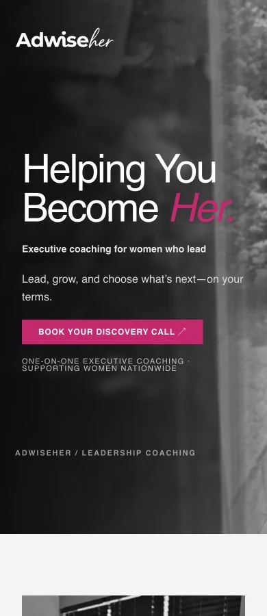 AdwiseHer mobile homepage with a coaching introduction and discovery-call link.