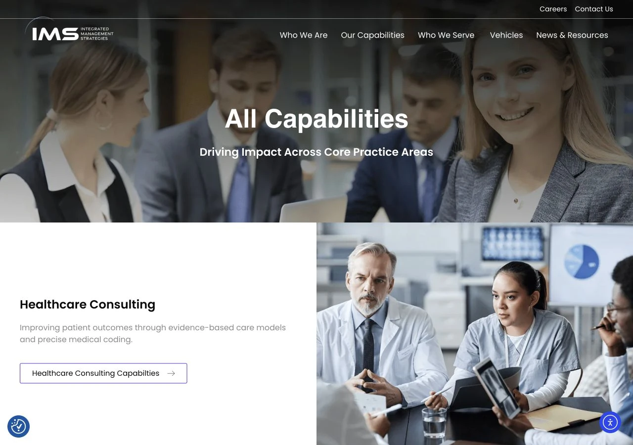 IMS actual capabilities webpage shown on the laptop
