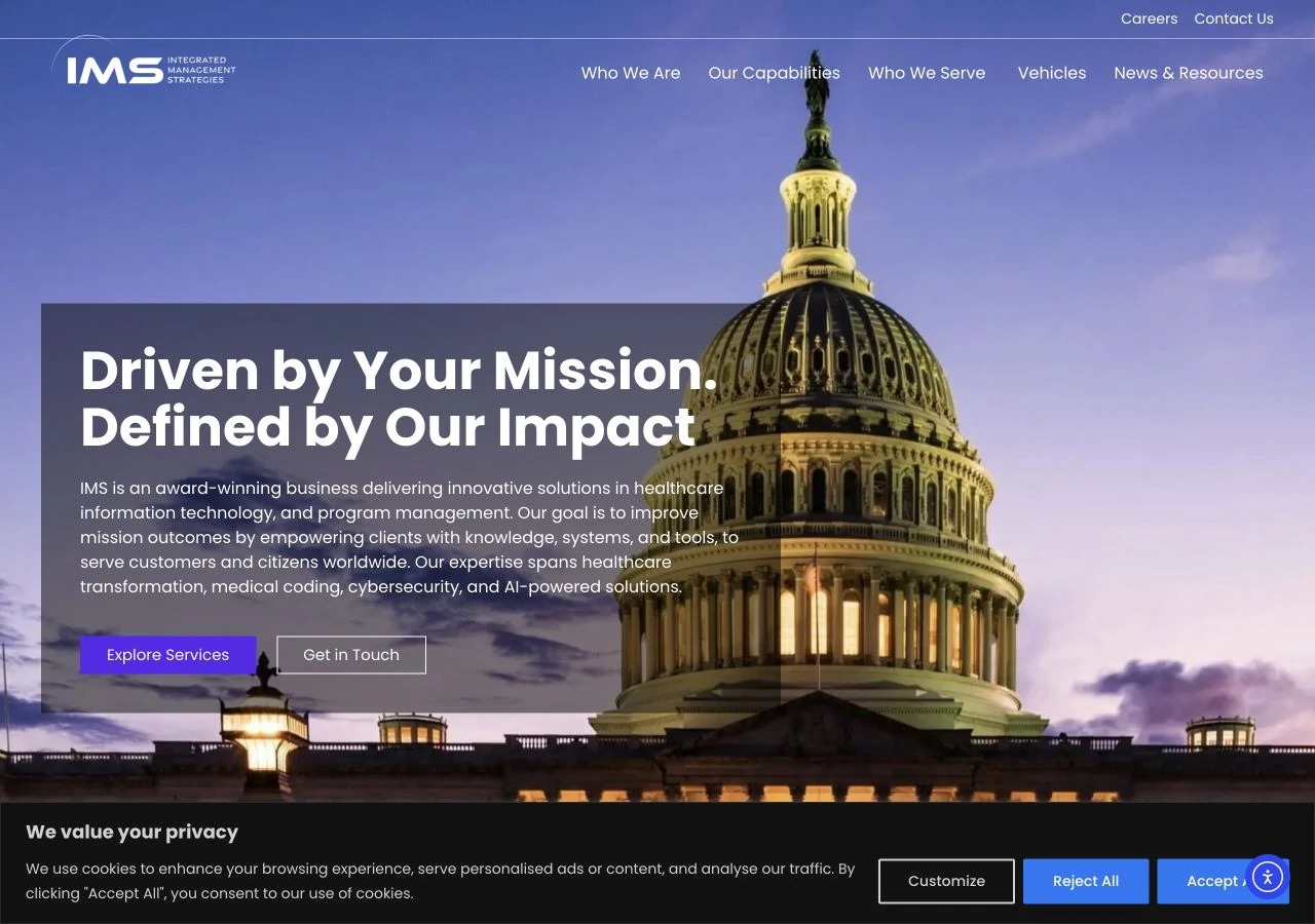 IMS live desktop website homepage
