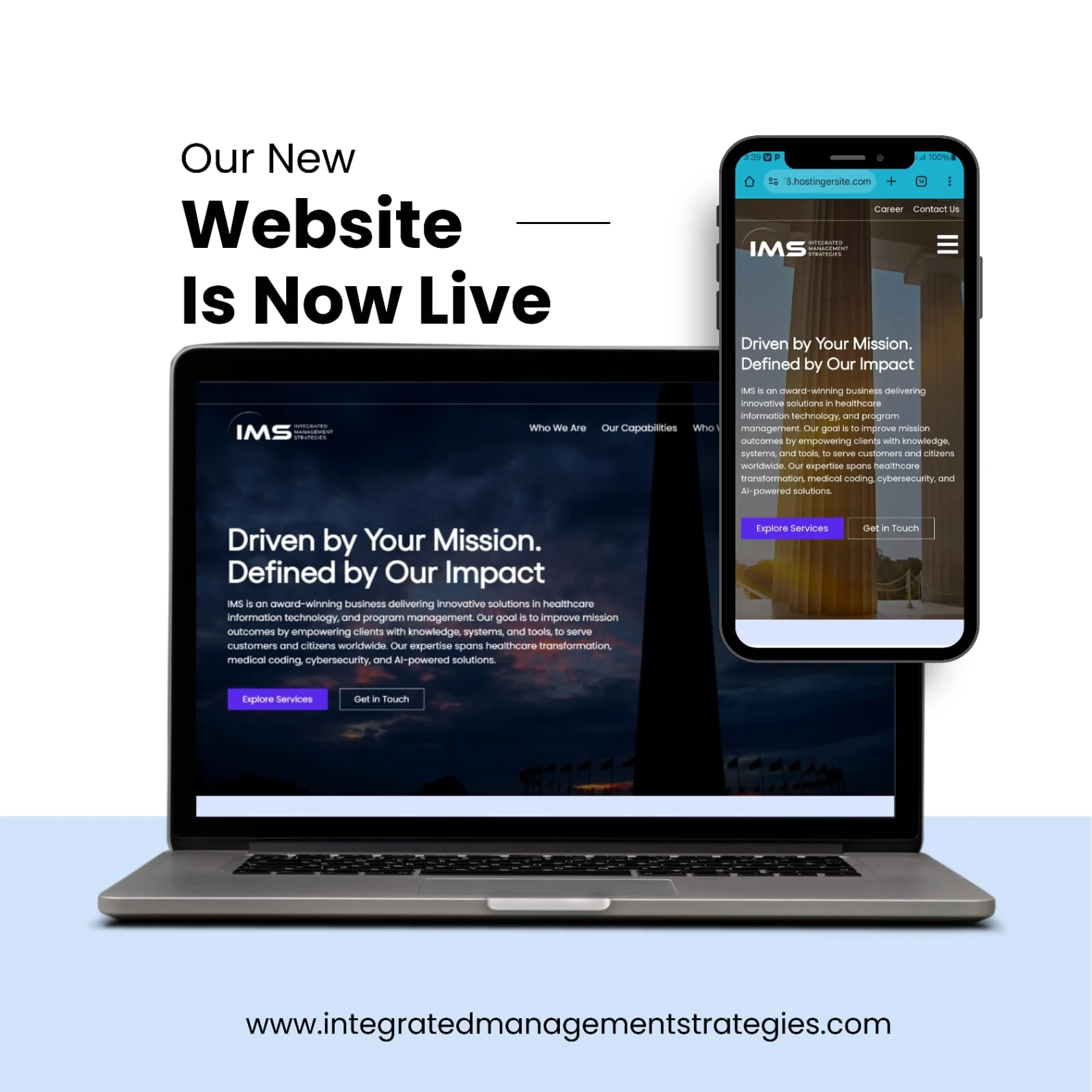 IMS mobile website capture from the original supplied launch artwork