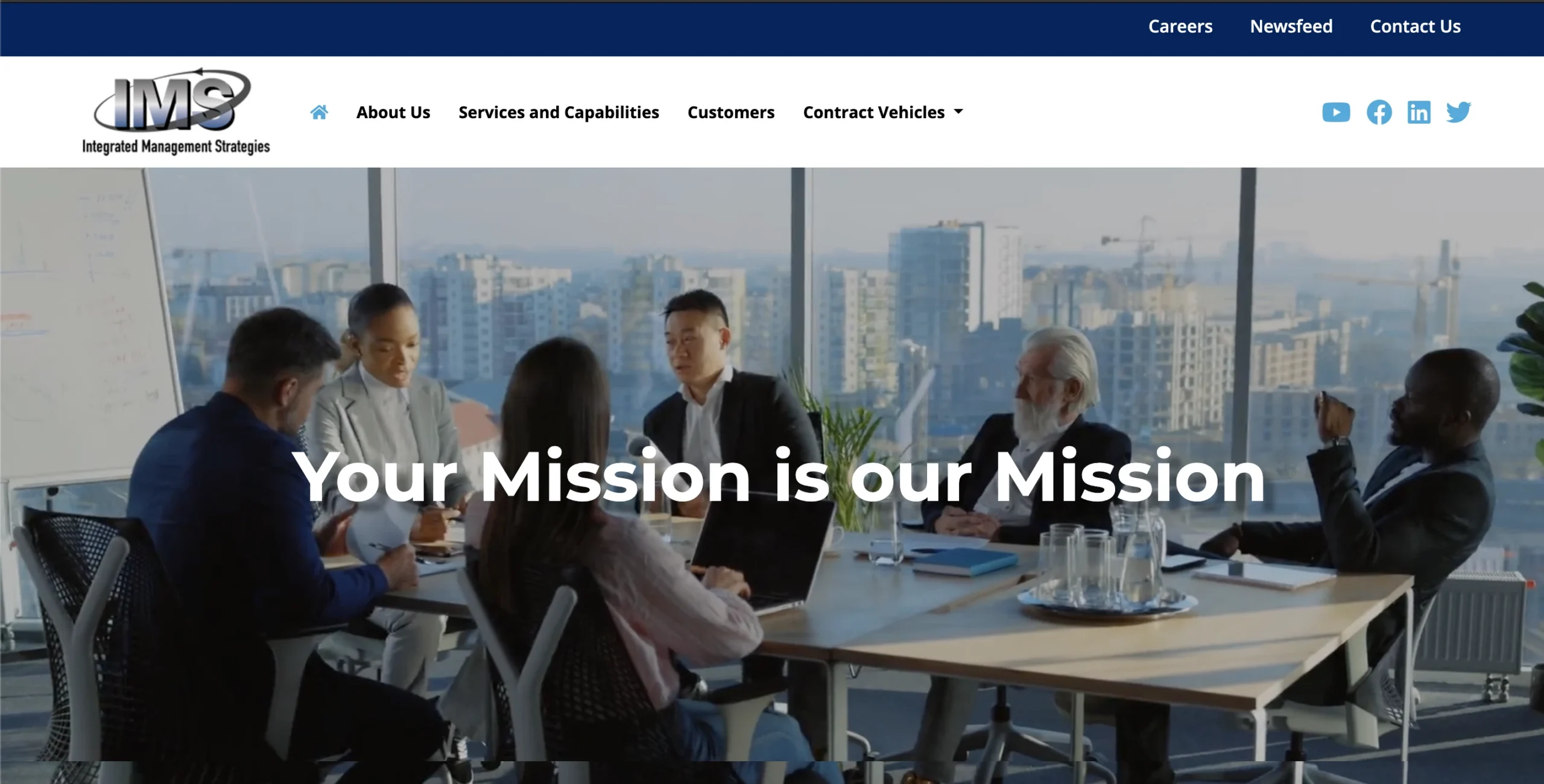 IMS previous website homepage with the old logo and a meeting photograph.