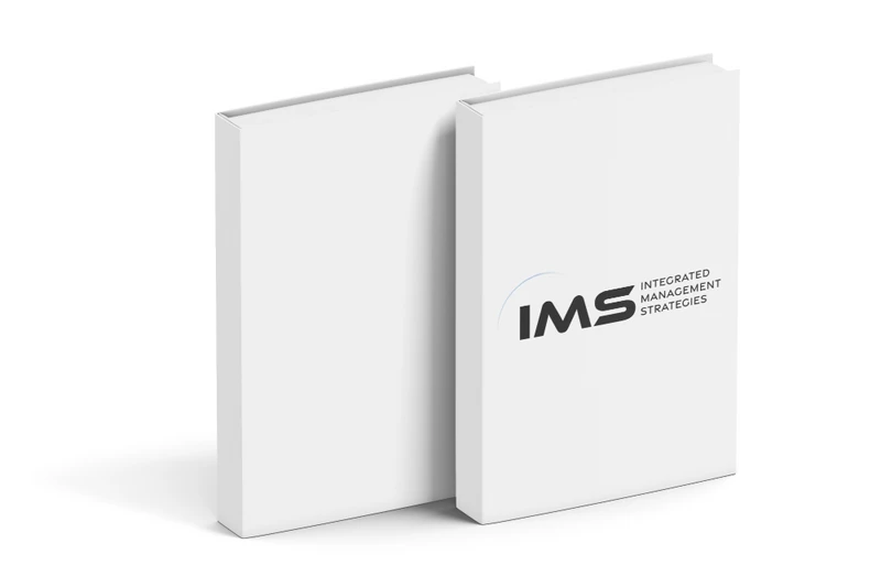 IMS white book-cover mockup with the black wordmark.