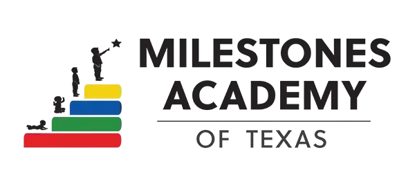 Milestones Academy of Texas original dark wordmark with colored staircase symbol, on a transparent background.
