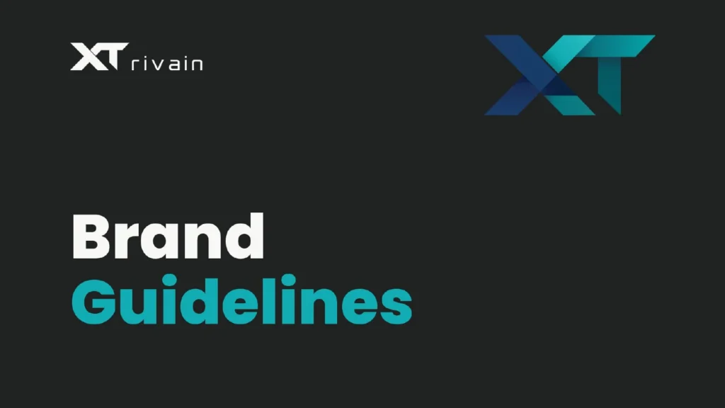 XTrivain brand guidelines cover with a teal and navy XT symbol.